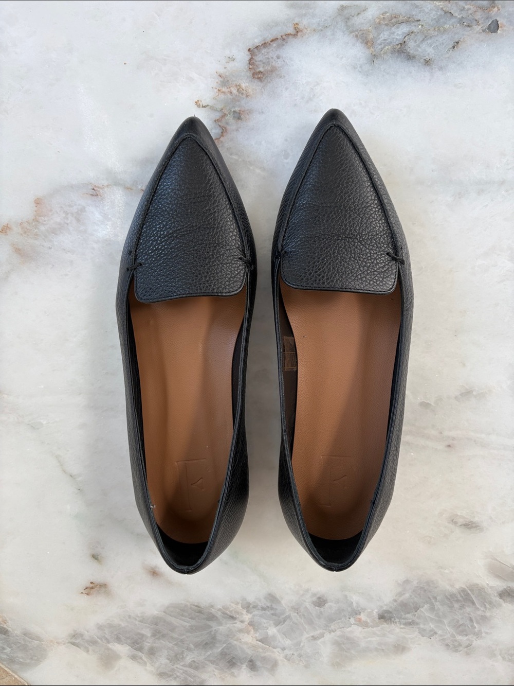 Flattered Black Pointed Toe Pebbled Loafers